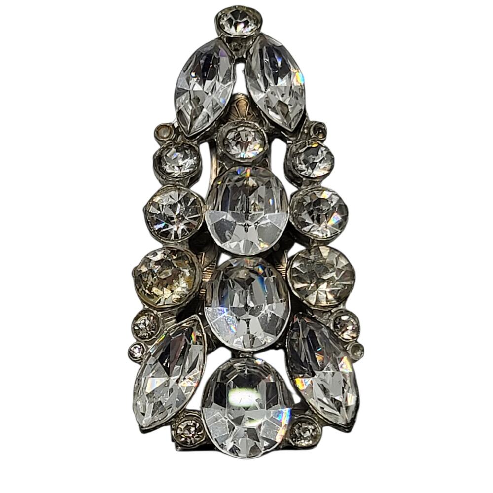 Vintage Art Deco Rhinestone Dress Clip Pot Metal 1930s 1940s
